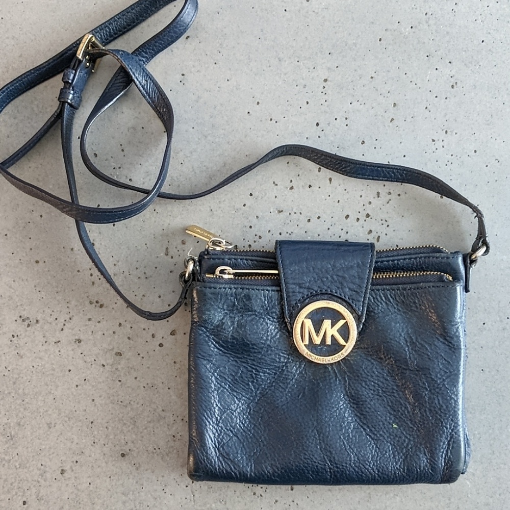 Michael Kors Leather Crossbody Bag - Navy Blue
